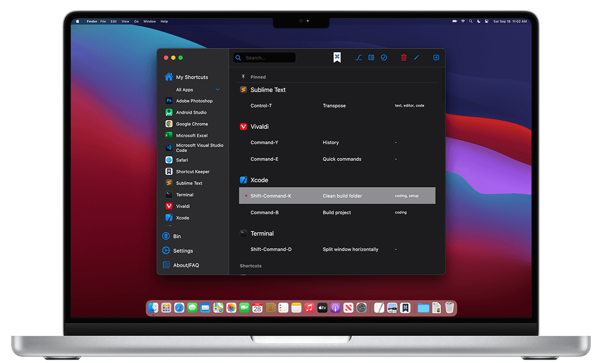 Using the Shortcut Keeper app in macOS to find frequently used keyboard shortcuts