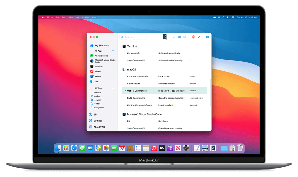 The Shortcut Keeper macOS app open in a MacBook Pro laptop